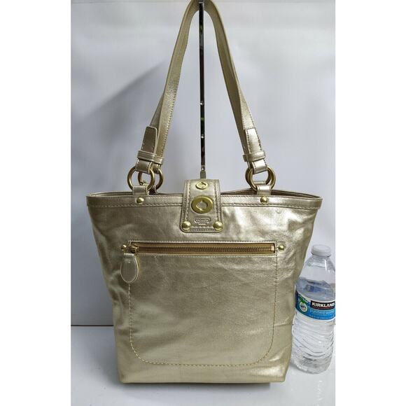 Coach Lily Legacy Metallic Gold Leather Ltd Ed TurnLock Tote Shoulder Bag - $580 - Picture 2 of 14